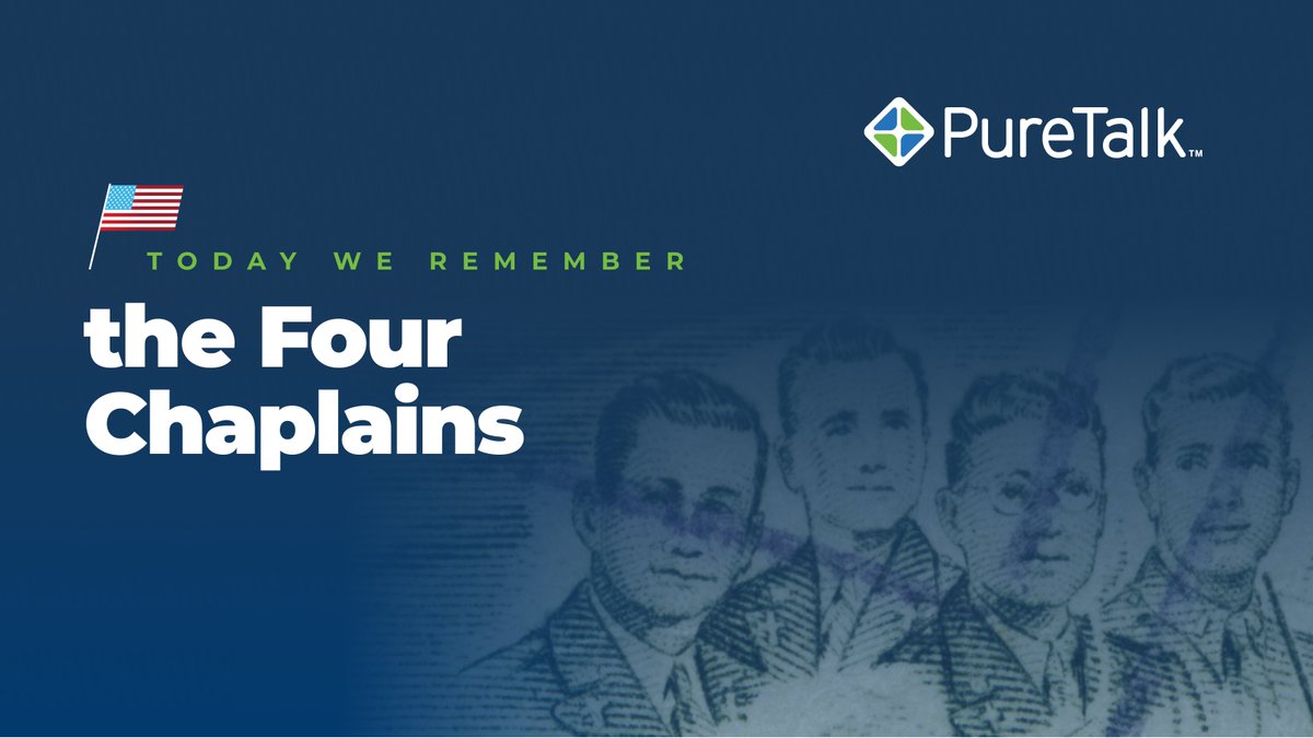 PureTalk's tweet photo. Chaplains Fox, Goode, Poling, and Washington were aboard the SS Dorchester when it was torpedoed. They gave their life jackets to the men, then linked arms and prayed as the ship went down. Today, we honor their ultimate sacrifice. #FourChaplainsDay, #CourageAndUnity https://t.co/jvzOz3Fr4u