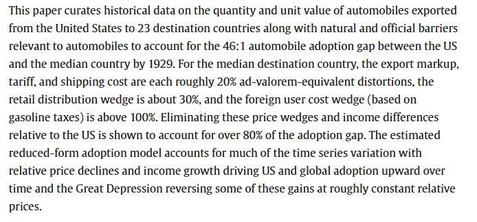 Journal of International Economics (@jintlecon) on Twitter photo New at JIE: "Early 20th century American exceptionalism: Production, trade and diffusion of the automobile" by Dong Cheng, Mario J. Crucini, Hyunseung Oh, Hakan Yilmazkuday (<a href="/yilmazkuday/">HAKAN YILMAZKUDAY</a>)
doi.org/10.1016/j.jint… New at JIE: "Early 20th century American exceptionalism: Production, trade and diffusion of the automobile" by Dong Cheng, Mario J. Crucini, Hyunseung Oh, Hakan Yilmazkuday (<a href="/yilmazkuday/">HAKAN YILMAZKUDAY</a>)
doi.org/10.1016/j.jint…