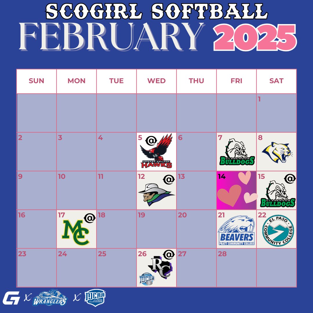 CiscoCollegeSB's tweet photo. February Schedule for your ScoGirl Softball Team!
#WranglerUp #ScoGirlSB https://t.co/X1SE78tDEJ