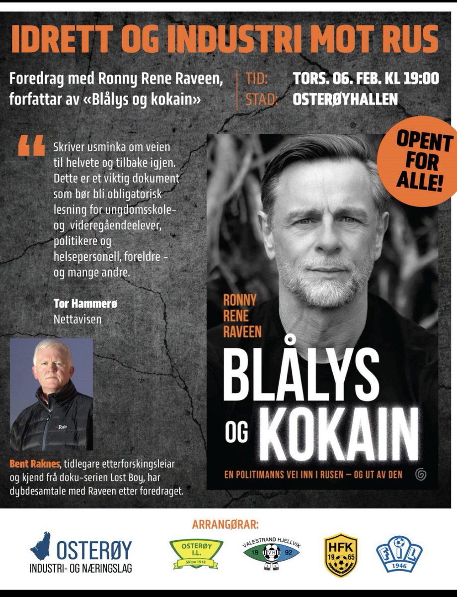 Ser frem til samtalen med  Ronny på torsdag i Osterøyhallen . For en sterk historie 🥰
