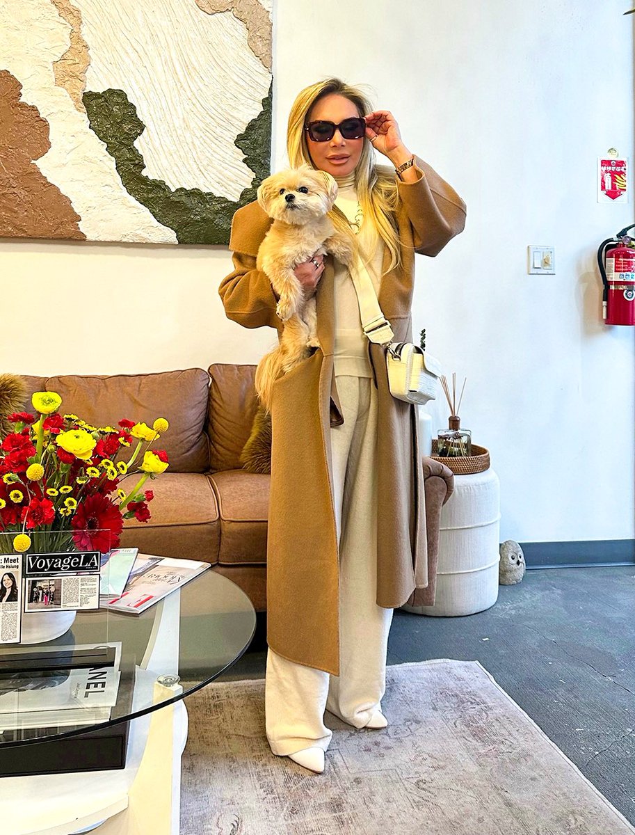 AdrienneMaloof's tweet photo. Last week’s salon vibes with my sidekick ✂️ Can anyone guess her breed? 🐶 #FreshLooks #PartnersInGlam https://t.co/mimf3G1JCA