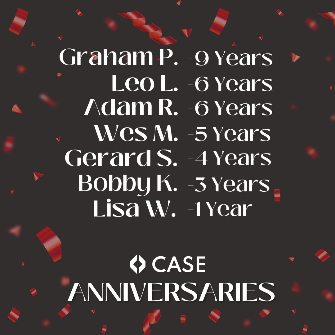 ConsultwithCase's tweet photo. February Anniversaries!!
We appreciate all your effort and commitment — looking forward to many more years of working together!

#CASEStrong https://t.co/8weIWPgfjv