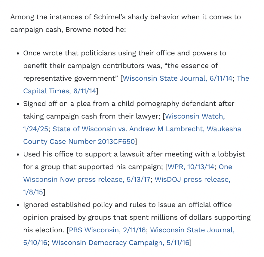ABetterWis's tweet photo. Throughout his career, Brad Schimel has shown he’s willing to put his political ambitions - and the ambitions of special interest donors - before what’s best for Wisconsinites by using his powers as an elected official to benefit his contributors.

More: https://t.co/YwjX5rFjVO https://t.co/uZ3B4nfvsA