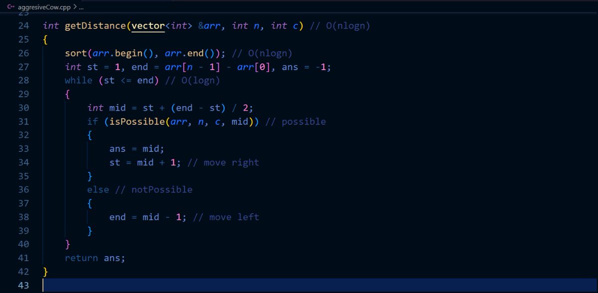albion_codes's tweet photo. Day 19 of pursuing DSA
Solved another variation of Book Allocation using binarySearch,
Aggressive Cow's problem with TC- O(n-logn)
similar logic with little bit of its own twists,
but challenging.
#DSA #CodingJourney #codingChallenge #ProblemSolving #learningInPublic https://t.co/4FQX5lXfwy