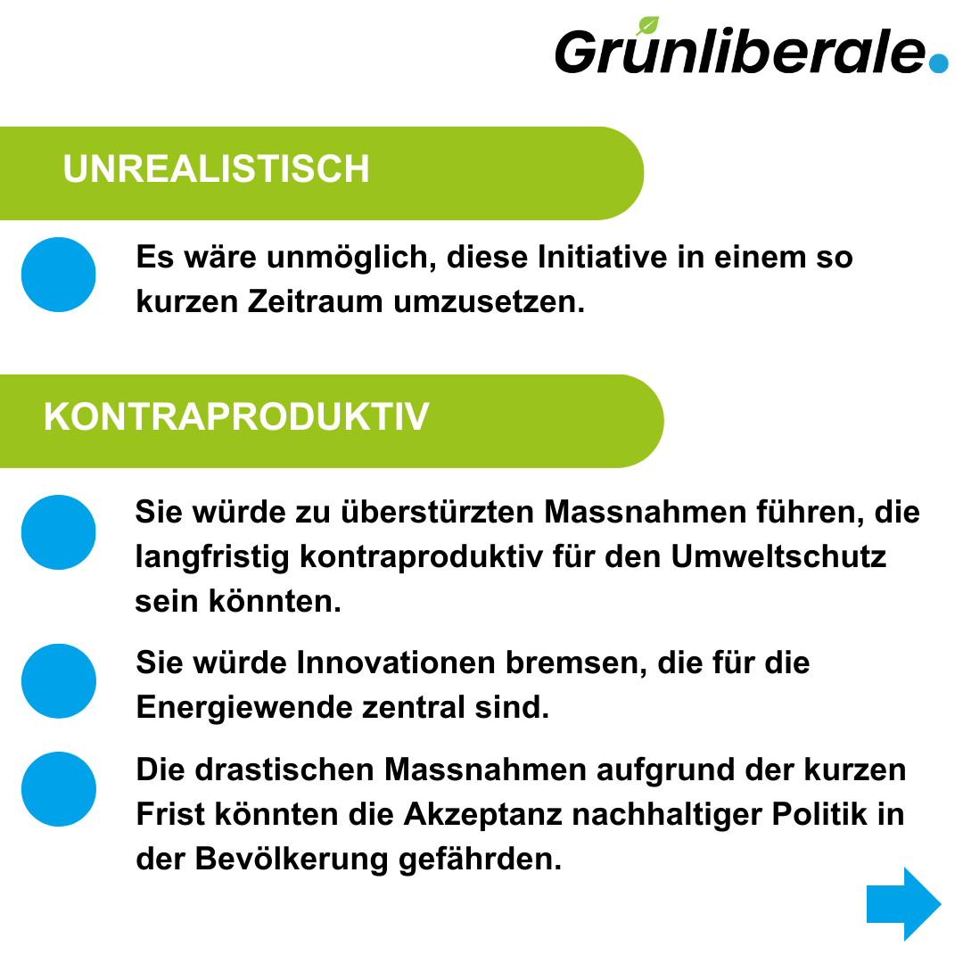 grunliberale's tweet photo. Das Ziel der #Umweltverantwortungsinitiative ist richtig. 🌍 Aber mit der 10-Jahres-Frist ist sie unrealistisch und kontraproduktiv. 👉 Stimme am 9. Februar NEIN zur Umweltverantwortungsinitiative und wähle die #GLP bei den nächsten Wahlen. 🗳 https://t.co/hCNZSe6auH