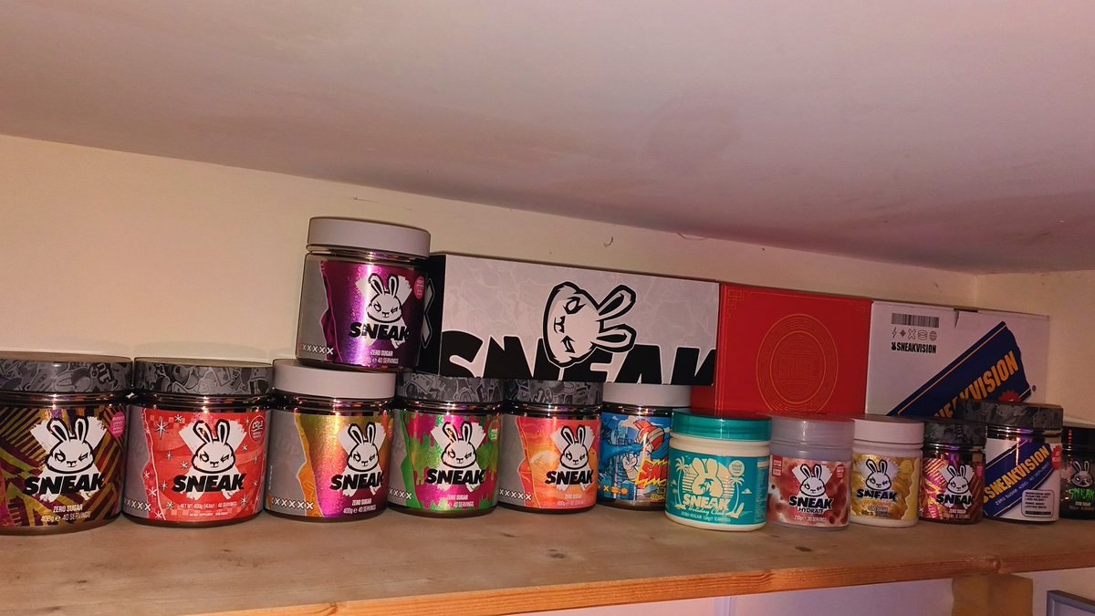 PixelBearUK's tweet photo. The shelf of the completion, these are the empty tubs from mine &amp; @LilacLeopardUK collection. I think there are a couple of duplicates missing. #sneak #sneakcolloction https://t.co/9vxqvgX5yz