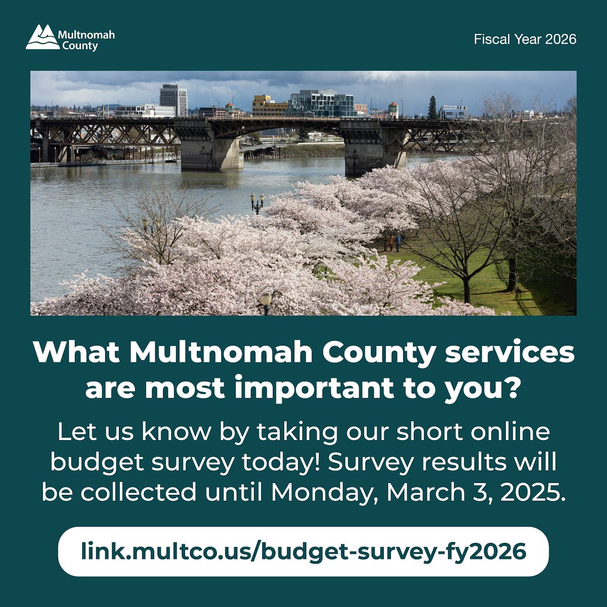 jvegapederson's tweet image. To create a budget that reflects the values and priorities of the communities we serve, we need as much input and engagement from as many people as possible.  

What @multco services are most important to you?

Take our online budget survey today!  

link.multco.us/budget-survey-…