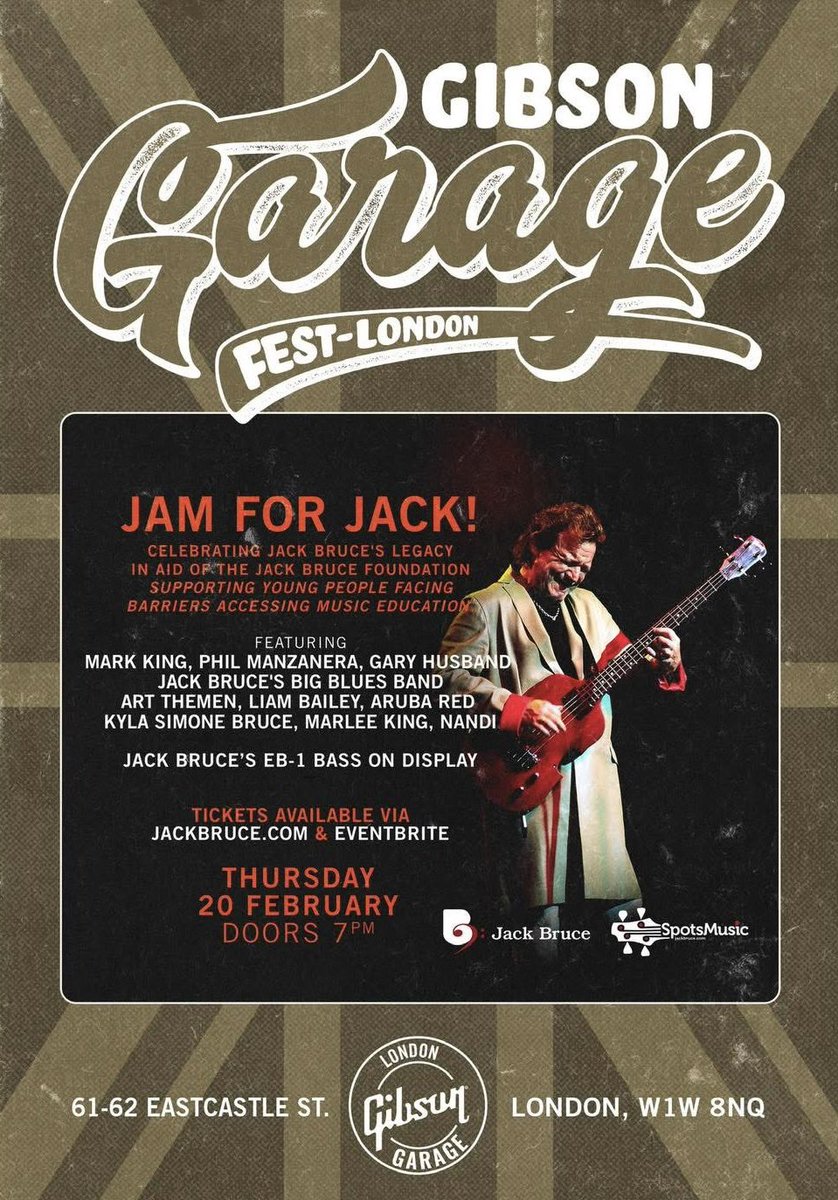 In tribute to a major hero and dear friend Jack Bruce later this month in London! I’ll get the chance to play drums with many that night. Look at that lineup! Still some tickets available!! 
eventbrite.co.uk/e/jam-for-jack… 
Or at jackbruce.com
