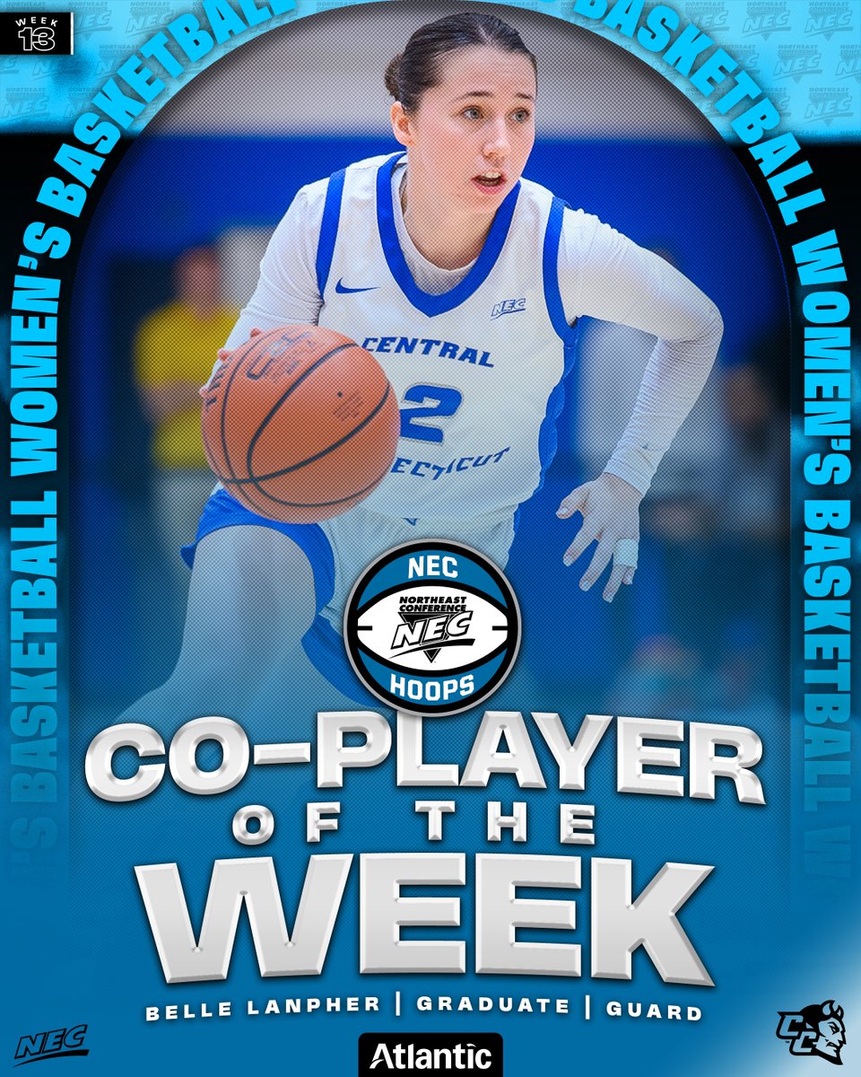Northeast Conference (@necsports) on Twitter photo ๐๐
The #NECWBB/<a href="/tomorrowsoffice/">Tomorrows Office</a> Co-Player of the Week is ๐๐ฒ๐น๐น๐ฒ ๐๐ฎ๐ป๐ฝ๐ต๐ฒ๐ฟ from <a href="/CCSUBlueDevils/">CCSU Blue Devils</a> โผ๏ธ
ยป Extended her 20-point streak to 6๏ธโฃ with 26 points in a W vs. Stonehill
ยป Shot 66.7% from 3 (4-6) for the 2nd-place ๐ต๐
ยป This is her 3rd #NECPOW award
#NECelite ๐๐
The #NECWBB/<a href="/tomorrowsoffice/">Tomorrows Office</a> Co-Player of the Week is ๐๐ฒ๐น๐น๐ฒ ๐๐ฎ๐ป๐ฝ๐ต๐ฒ๐ฟ from <a href="/CCSUBlueDevils/">CCSU Blue Devils</a> โผ๏ธ
ยป Extended her 20-point streak to 6๏ธโฃ with 26 points in a W vs. Stonehill
ยป Shot 66.7% from 3 (4-6) for the 2nd-place ๐ต๐
ยป This is her 3rd #NECPOW award
#NECelite