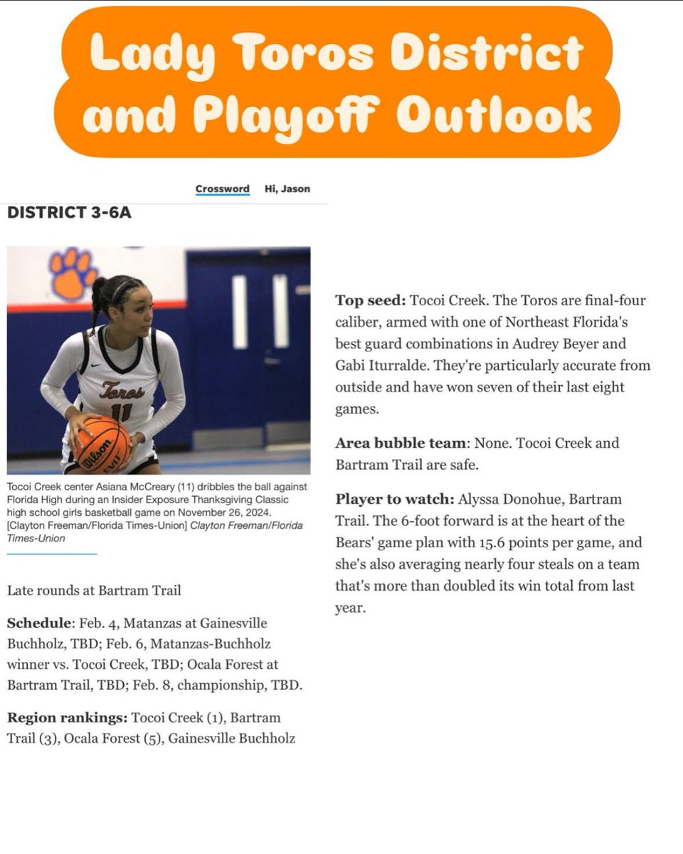 Tocoi Creek Lady Toros (@tocoicreekgbb) on Twitter photo Lady Toros looking towards our district tournament and the playoffs. <a href="/SUTSReport/">SUTS Report</a> <a href="/PGHFlorida/">Prep Girls Hoops Florida</a> <a href="/Repsonreps__/">RepsOnReps ™️</a> <a href="/DuvalSports/">Duval Sports</a> <a href="/JrAllStarFla/">Florida Jr. All-Star GBB</a> Lady Toros looking towards our district tournament and the playoffs. <a href="/SUTSReport/">SUTS Report</a> <a href="/PGHFlorida/">Prep Girls Hoops Florida</a> <a href="/Repsonreps__/">RepsOnReps ™️</a> <a href="/DuvalSports/">Duval Sports</a> <a href="/JrAllStarFla/">Florida Jr. All-Star GBB</a>
