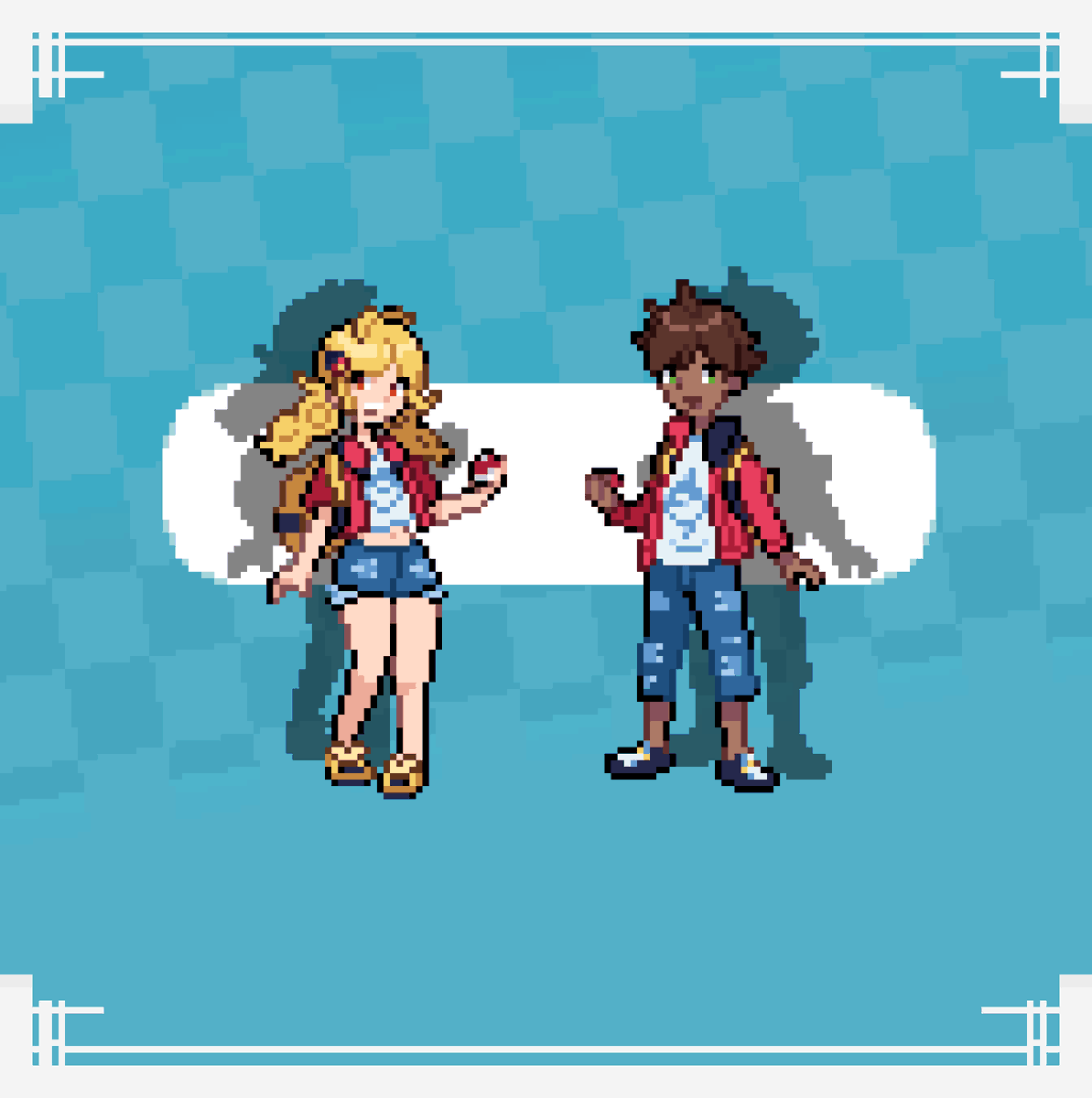RustyDcoy's tweet photo. 🏕️ Sara &amp; Bin🏕️

@PCambium  protagonists!

#pixelart #Pokemon #fangame https://t.co/NobkdNOyZk