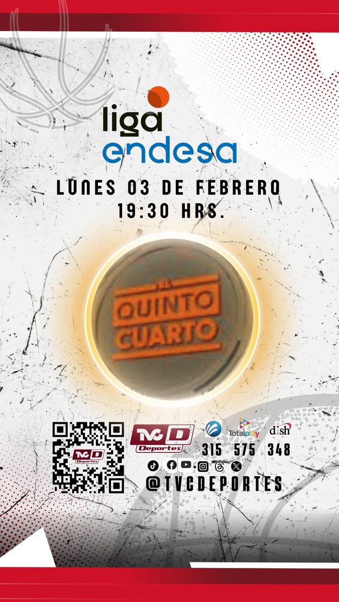 TVCDeportes's tweet photo. QUINTO CUARTO 🏀

La última jornada de @ACBCOM nos dejó emociones para recordar y las repasaremos el día de hoy en Quinto Cuarto

⏰ 19:30 HRS
📺 315 Mega 575 Totalplay 348 Dish

#QuintoCuarto #ACB #TVCDeportes https://t.co/onXWjyT2lf
