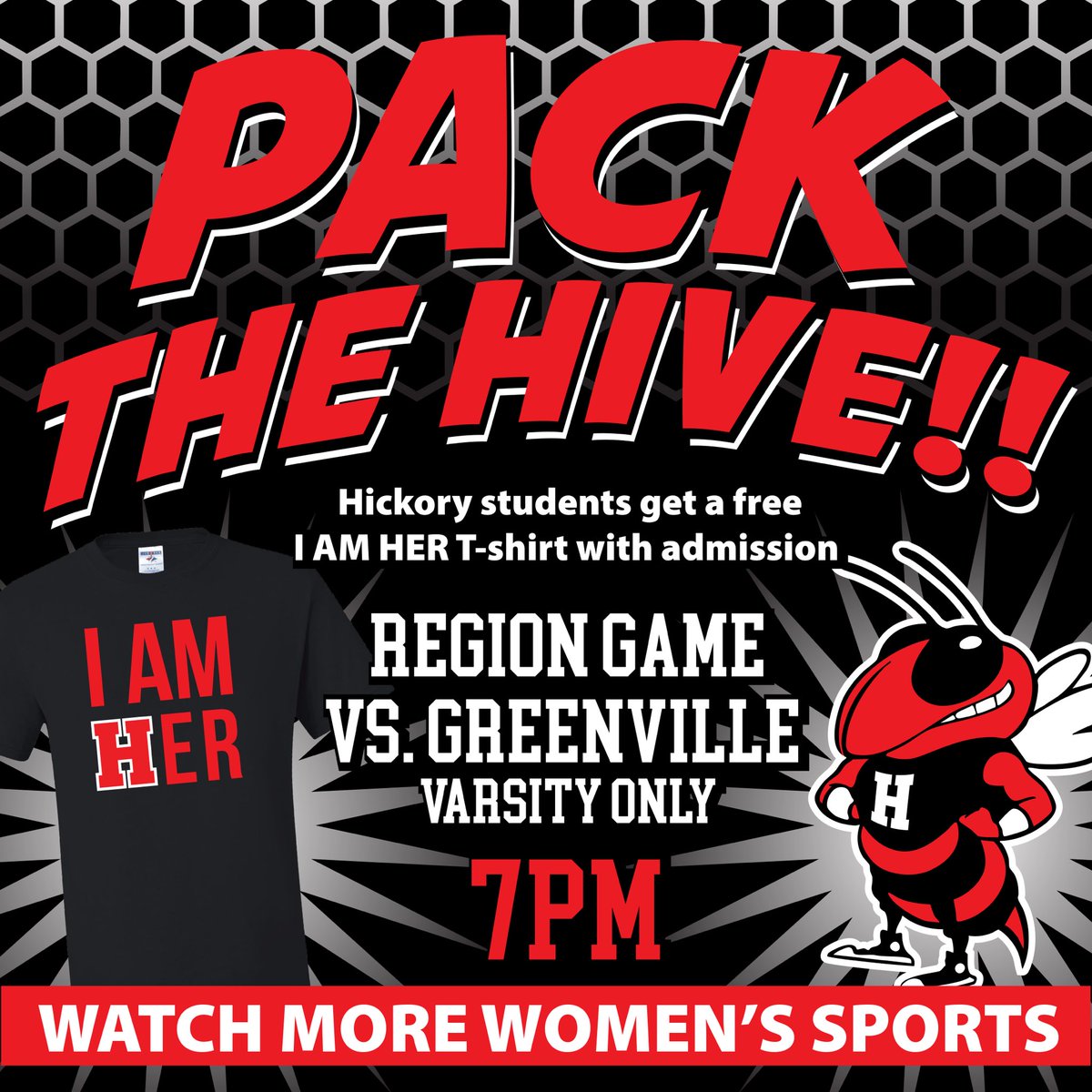 hickorygbb's tweet image. PACK THE HIVE tonight at 7pm as we take on Greenville in a huge region matchup! Hickory students get a FREE #iamHer t-shirt with admission! ❤️🖤

@BobGreenburg @markslezak2 @ETNreisenweber @professorbriggs
