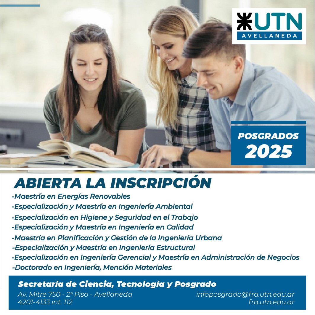 ABIERTA LA INSCRIPCIÓN: OFERTA DE POSGRADO 2025 DE LA UTN AVELLANEDA

📩Para mayor información e inscripciones, comunicarse a infoposgrado@fra.utn.edu.ar, o al 4201-4133, int. 112.