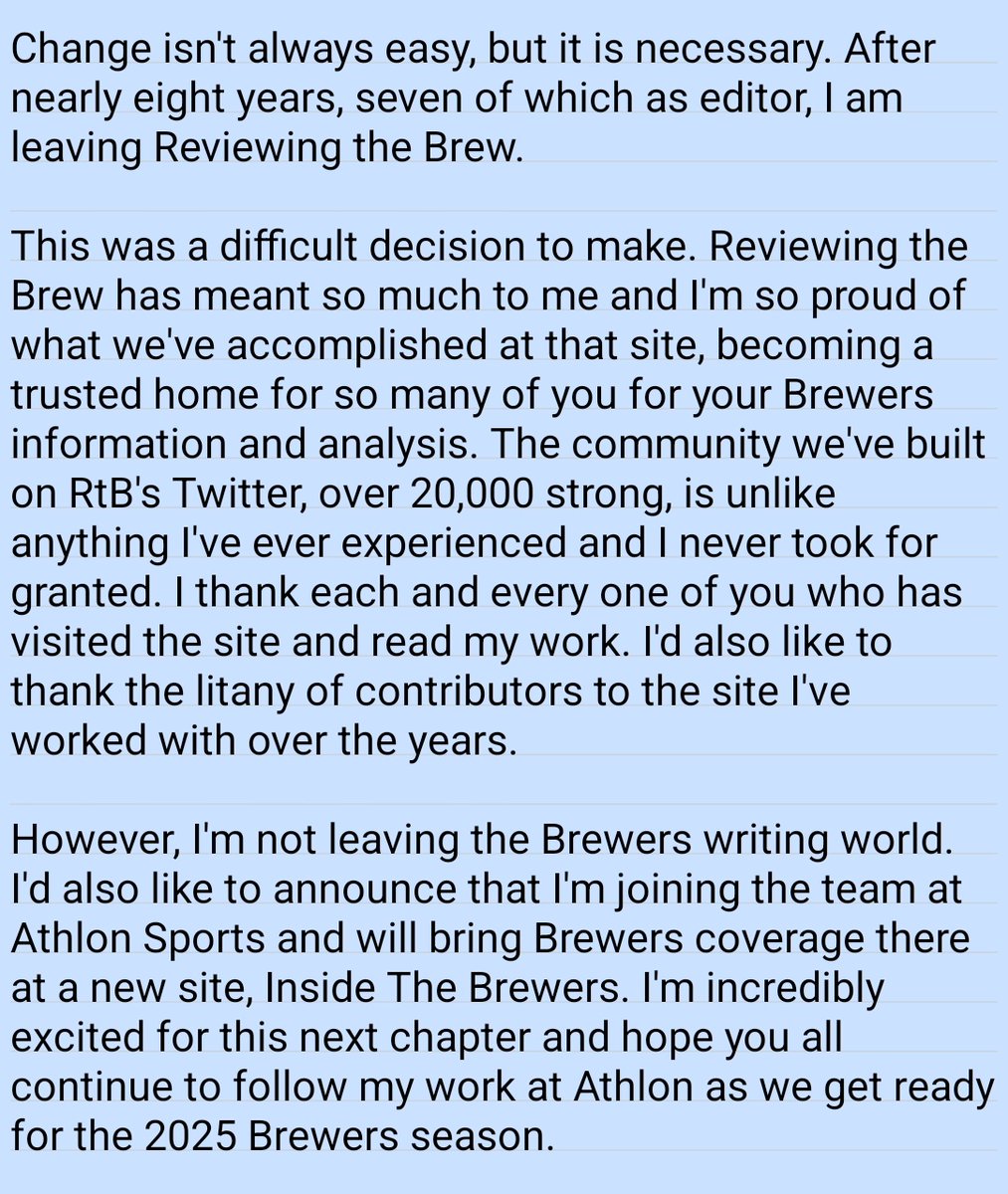 dgasper24's tweet image. My time at @ReviewngTheBrew has been absolutely incredible, but it's time to make a change.

Thrilled to start a new venture at @AthlonSports providing Brewers coverage with Inside The Brewers!