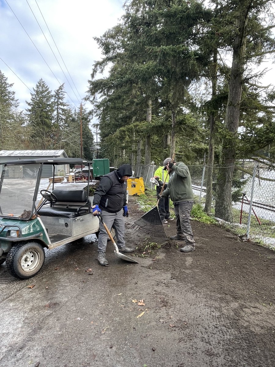 The snow and closed course is allowing Bunker to oversee some much needed yard cleaning and organizing.