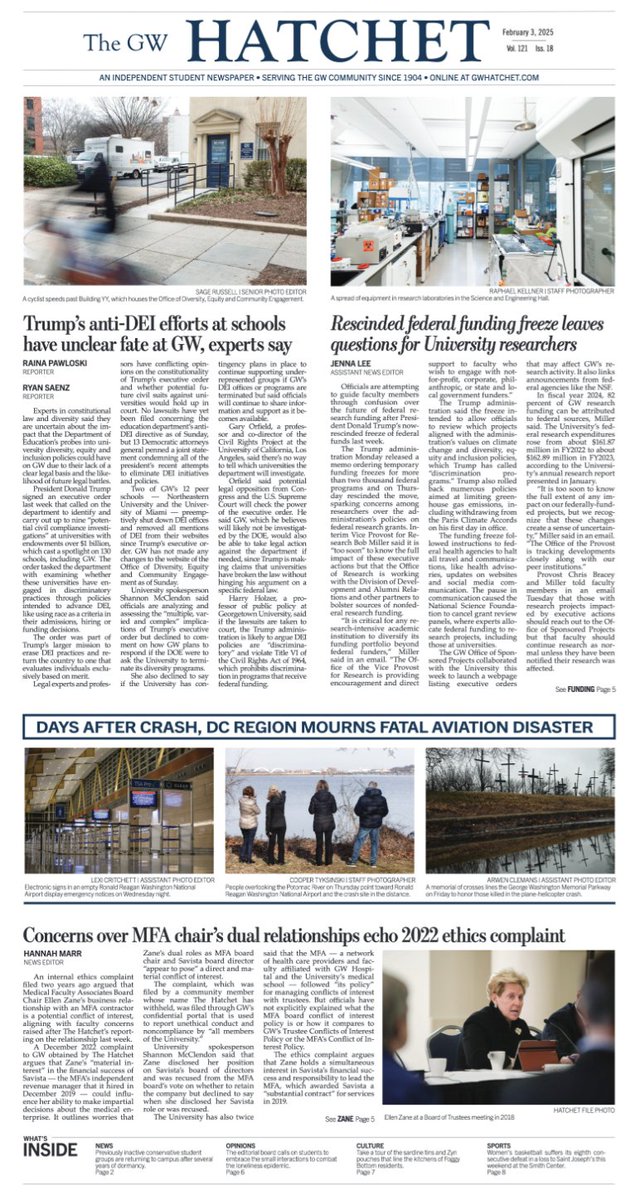 Front page of today's <a href="/gwhatchet/">The GW Hatchet</a> print edition: