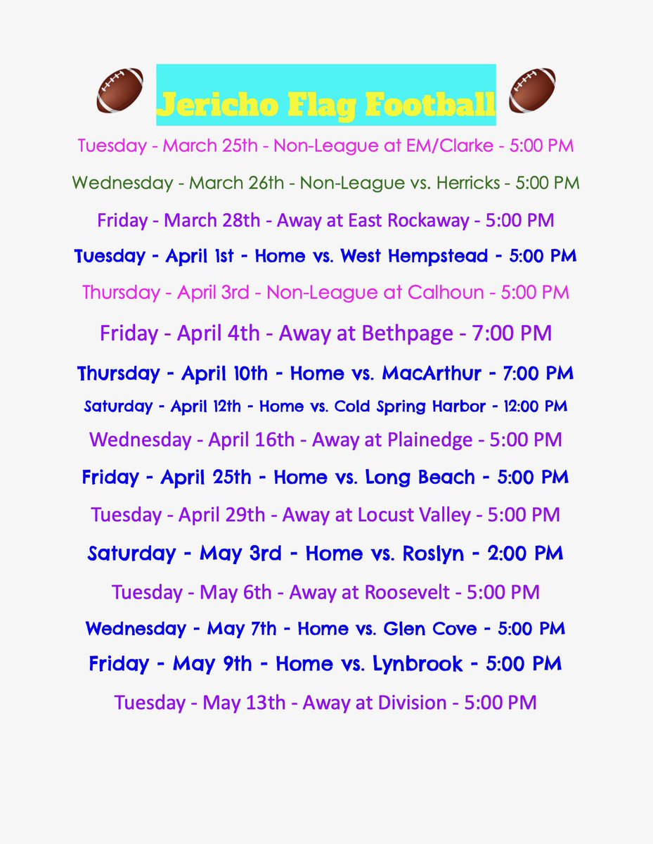 2025 Jayhawks Girls Flag Football Schedule 🏈 <a href="/jerichosports/">JAYHAWKS</a> @JerichoUFSD