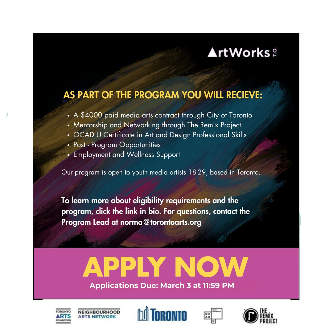 DGC Ontario (@ontariodgc) on Twitter photo Applications for youth are now open for the ArtWorksTO Skills for a Creative Future program! <a href="/NANToronto/">Neighbourhood Arts Network</a> neighbourhoodartsnetwork.org/artworksto Applications for youth are now open for the ArtWorksTO Skills for a Creative Future program! <a href="/NANToronto/">Neighbourhood Arts Network</a> neighbourhoodartsnetwork.org/artworksto