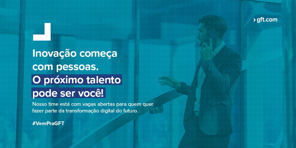 gft_br's tweet photo. 📢 Vagas abertas na GFT!
Se você quer colaborar, criar e inovar com coragem e propósito, temos um lugar para você.
👉 Acesse https://t.co/k1ENAQAWSi e venha fazer parte do nosso time!
#GFTBrasil #TeamGFT #VemPraGFT https://t.co/xK3h1oaLN6