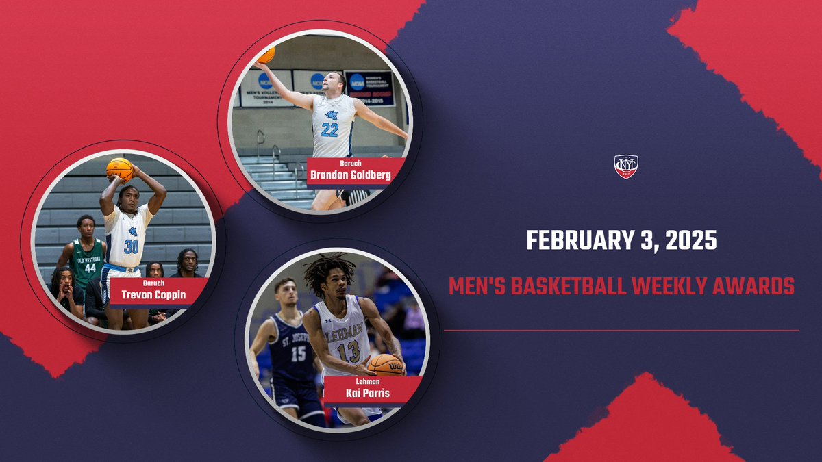 CUNYAC's tweet photo. CUNYAC Men's Basketball Players of the Week (February 3, 2025)

Player of the Week: Brandon Goldberg @BaruchAthletics 
Rookie of the Week: Trevon Coppin, Baruch
Honorable Mention: Kai Parris @LehmanSports 

➡️ https://t.co/0h5j9mGpmn

#d3hoops #TheCityPlaysHere https://t.co/9y4Ryw0AQh