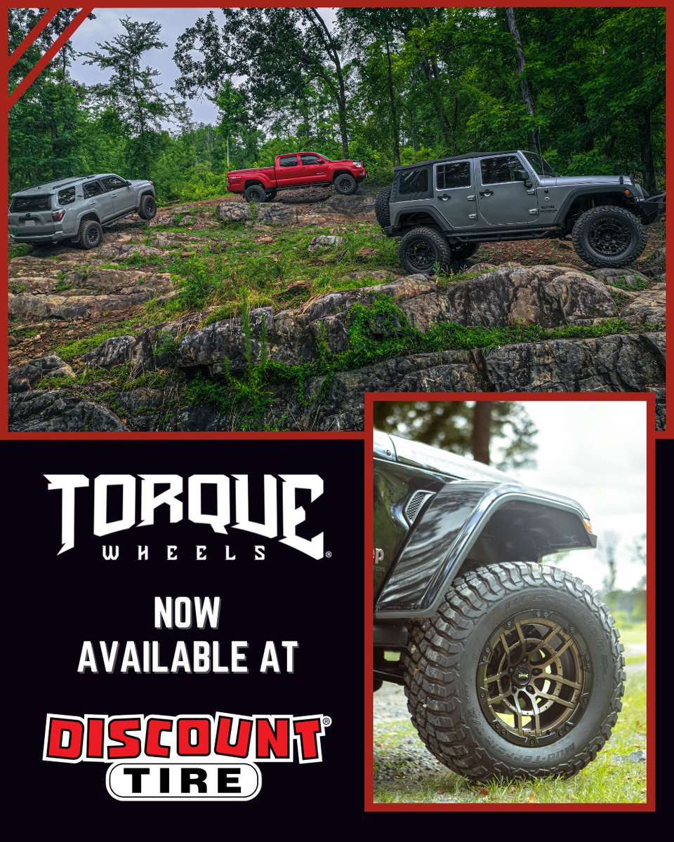 Torque Wheels (@torquewheels) on Twitter photo Torque Wheels: Now available at <a href="/DiscountTire/">Discount Tire</a>!
Engineered to conquer the most challenging terrains, these wheels can withstand the demanding conditions encountered by adventurous drivers on and off road.
Explore what works with your vehicle here: trqwhl.co/shopdtc Torque Wheels: Now available at <a href="/DiscountTire/">Discount Tire</a>!
Engineered to conquer the most challenging terrains, these wheels can withstand the demanding conditions encountered by adventurous drivers on and off road.
Explore what works with your vehicle here: trqwhl.co/shopdtc