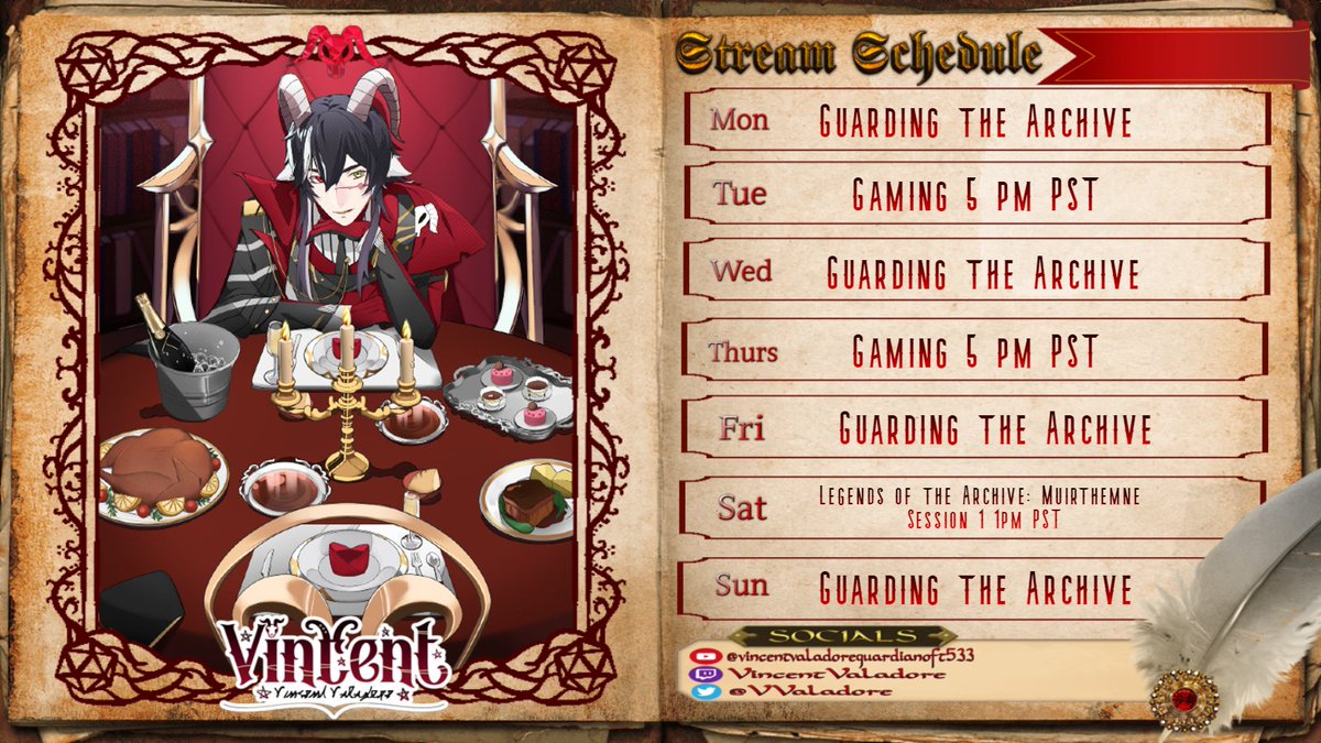 VValadore's tweet image. Schedule for the week, finally not fully sick so streams are back on the menu.