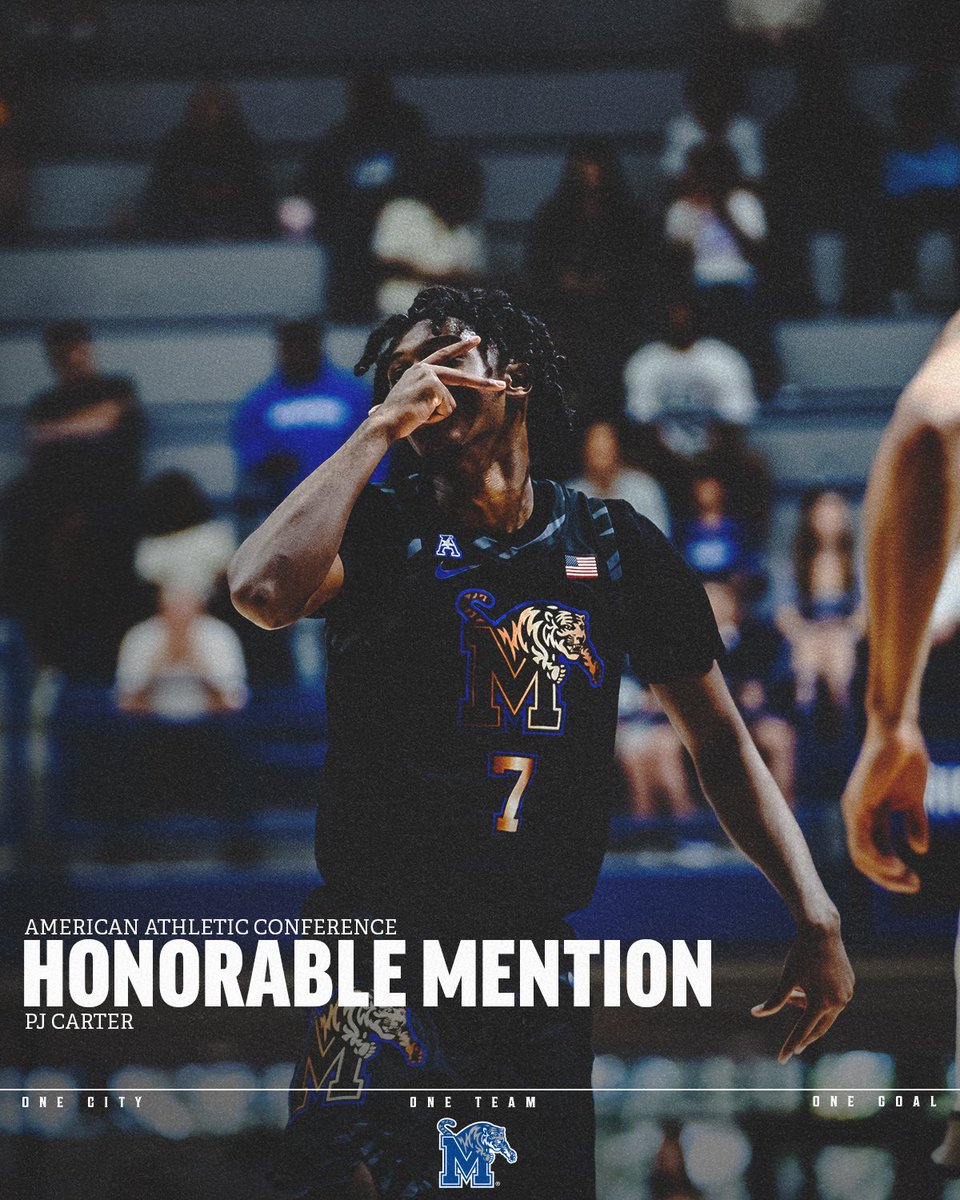 Memphis_MBB's tweet photo. What a week for 7️⃣

@PJCarter17 was named to the @american_conf honorable mention this week! https://t.co/l28NLL8S7y