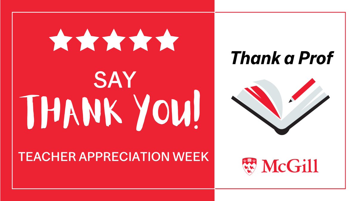 It's Teacher Appreciation Week in Québec! 
Is there a #McGill instructor who has made a difference in your life? Take a minute to let them know what they mean to you with an (anonymous) note through Thank a Prof. mcgill.ca/thankaprof