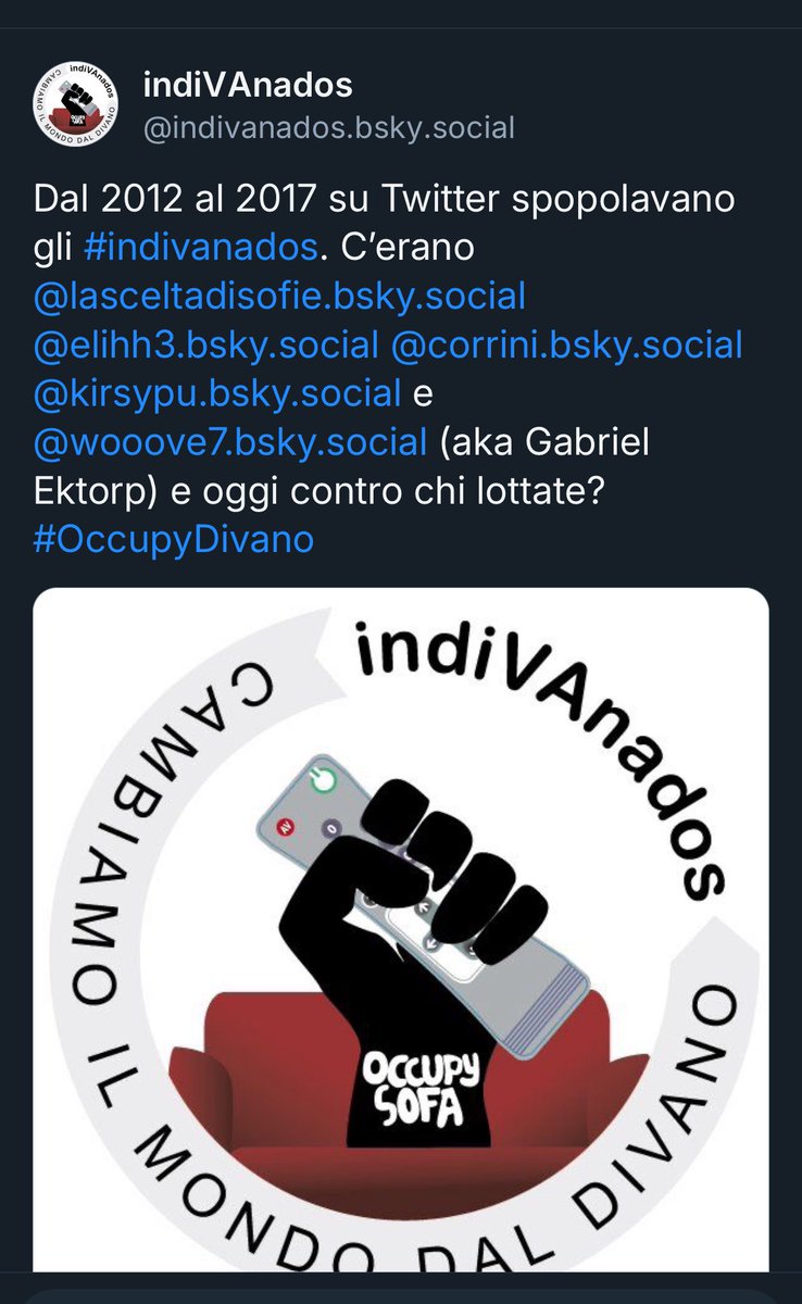 wooove7's tweet photo. Dal 2012 al 2017 su Twitter spopolavano gli #indivanados lo ricordiamo su @bluesky https://t.co/5WHnc0iWGM