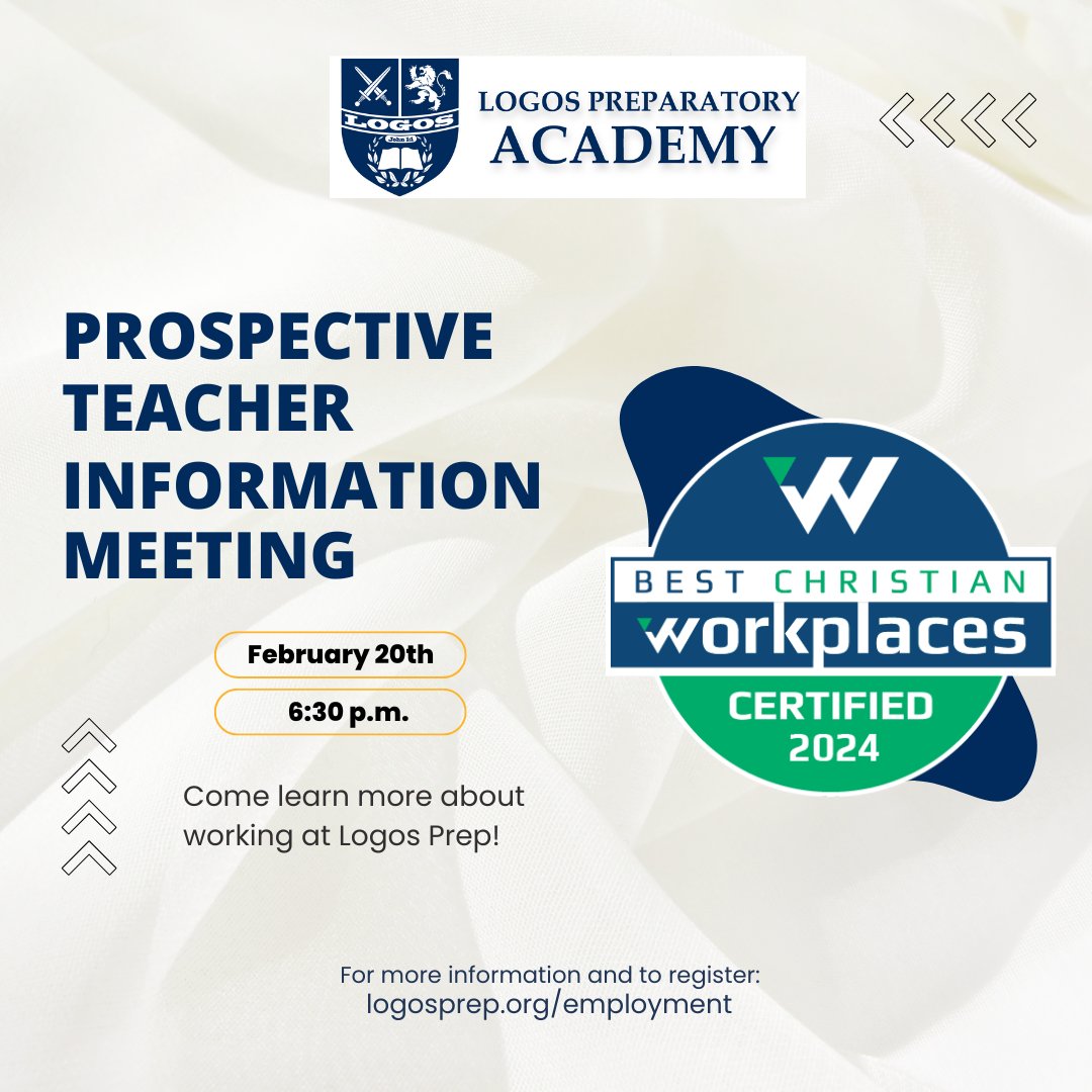 Spread the word to those interested in working at Logos Prep?  An employee informational meeting be held at 6:30 p.m. on Thursday, February 20th  in Room 200.