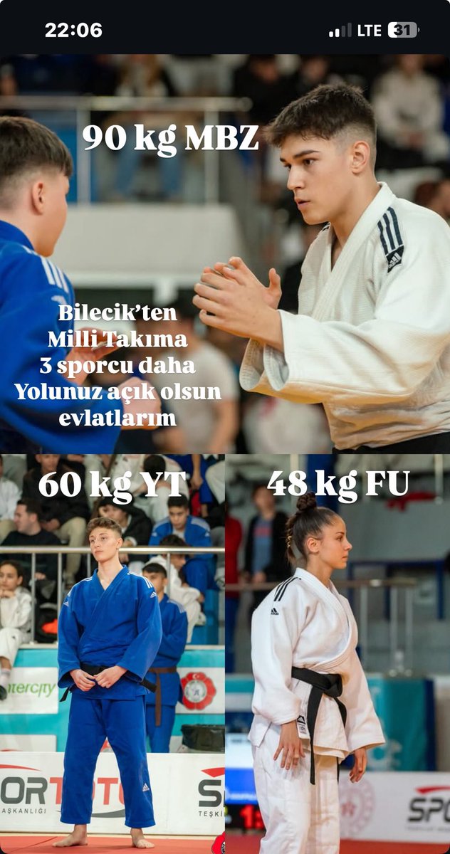 Marmara’nın şirin ili Bilecik’imizden Milli takıma 3 sporcu vermenin mutluluğunu yaşıyoruz. Bizlere bu yolda destek olan dua eden herkese teşekkür ederiz. 
⁦<a href="/YasinOzdemir_/">Yasin Özdemir</a>⁩ ⁦⁦<a href="/shuysuz/">Sezer Huysuz</a>⁩