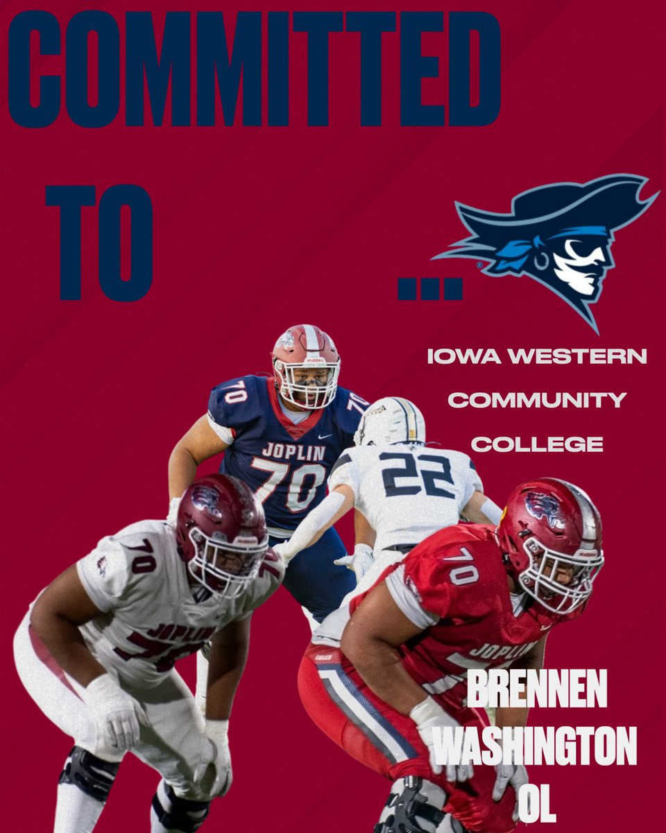Joplin Football (@joplinfootball) on Twitter photo Shoutout to an anchor on our offensive line the last two seasons. <a href="/BrennenWash70/">Brennen Washington</a> announced his commitment to Iowa Western Community College! Brennen has started 22 games for us at offensive line the past two seasons. He has played games at C, G, and T. Congratulations Brennen! Shoutout to an anchor on our offensive line the last two seasons. <a href="/BrennenWash70/">Brennen Washington</a> announced his commitment to Iowa Western Community College! Brennen has started 22 games for us at offensive line the past two seasons. He has played games at C, G, and T. Congratulations Brennen!