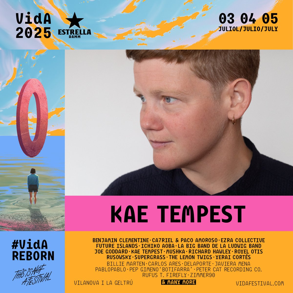 Kae Tempest és Vida!

Serà headliner del divendres 4 de juliol . Amb la seva capacitat única per fusionar spoken word, hip-hop i emoció crua, la seva actuació promet ser un dels moments més intensos del festival.

🎟️ Entrades disponibles a vidafestival.com