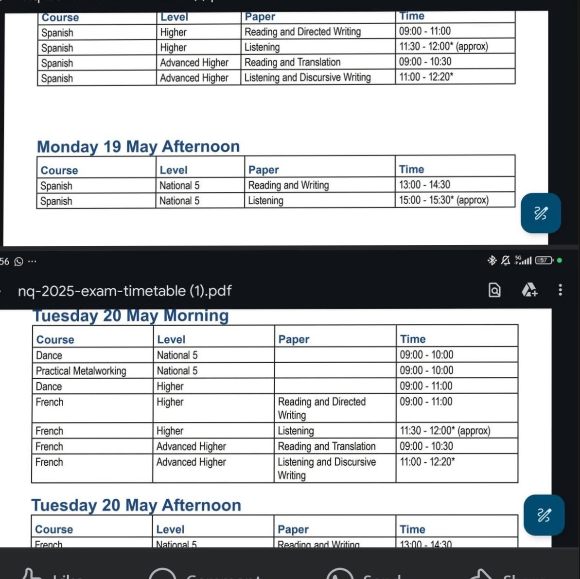 MrBarul's tweet photo. @Emma_Seith @Henry_Hepburn This on the same day that SQA released a revised exam timetable with the Spanish and French exams one day after another in a huge blow to every double linguist in the country.  Schools wouldn't dream of timetabling even prelims like this so what are they playing at?! https://t.co/4KjibulF5D