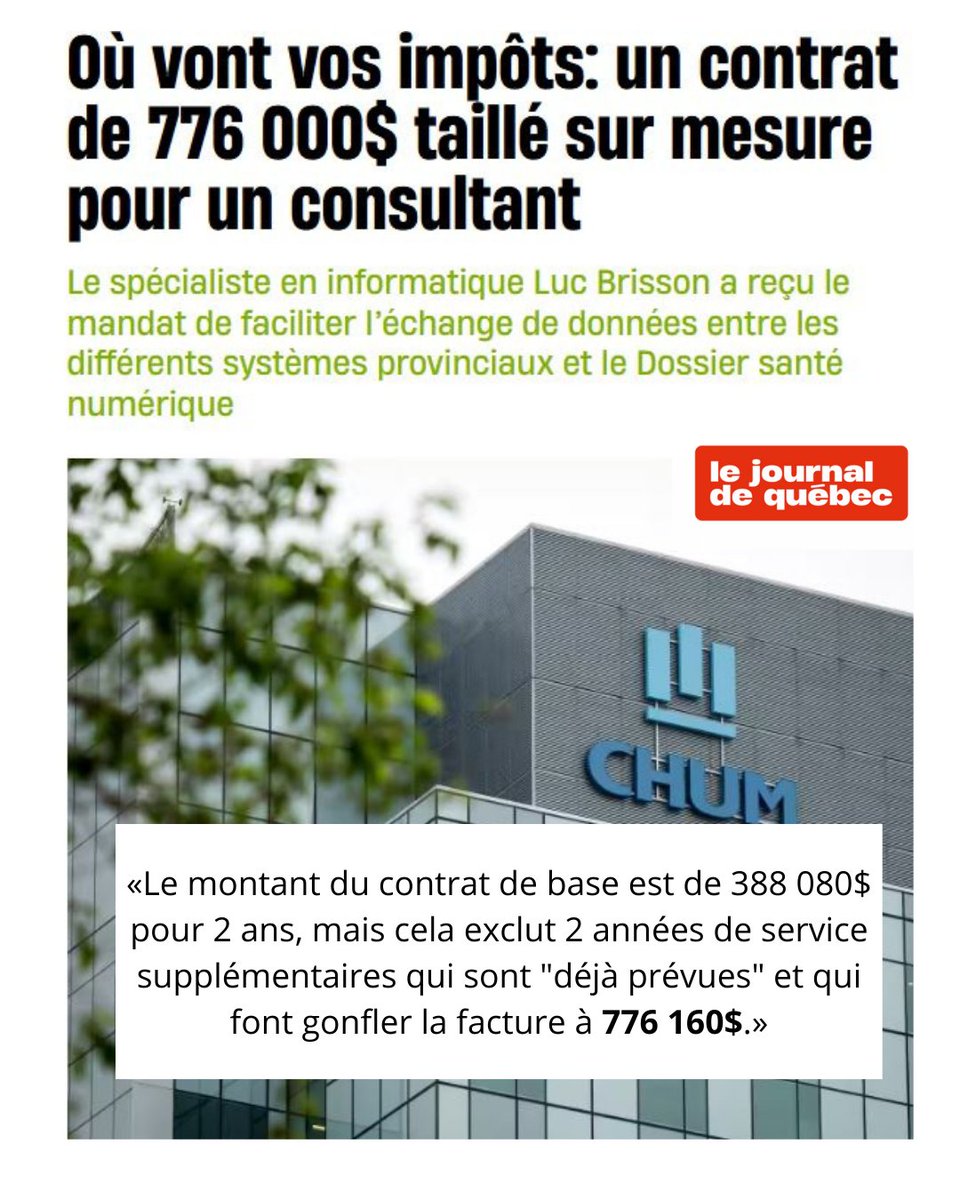 Alors que #SantéQuébec impose de raccourcir le bain des plus vulnérables chronomètre en main, un de ses établissements offre un juteux contrat taillé sur mesure pour un consultant du privé! #polqc
 #compressions #austérité ow.ly/RaMp50USFI3