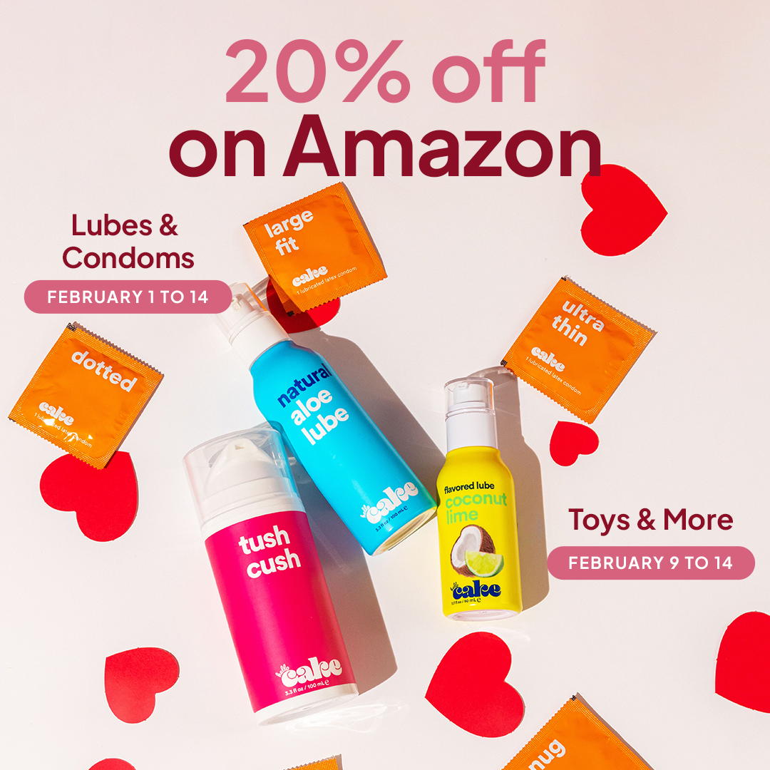 Cake's specialty lubes + top-rated condoms are 20% off on Amazon startinggggg.....NOW! amzn.to/40I9lB5