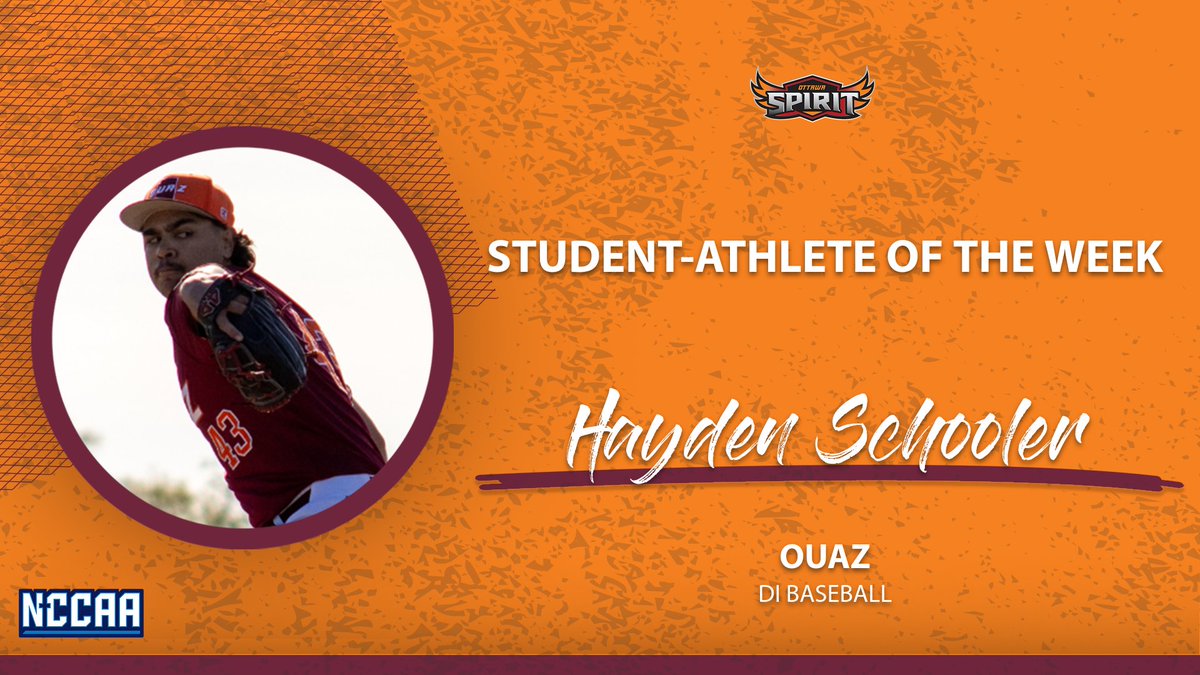 ⚾️Student-Athlete of the Week⚾️
DI #NCCAABaseball - Pitcher
𝐇𝐚𝐲𝐝𝐞𝐧 𝐒𝐜𝐡𝐨𝐨𝐥𝐞𝐫, OUAZ
the-n.cc/3CpT3ol | #PlayForHim