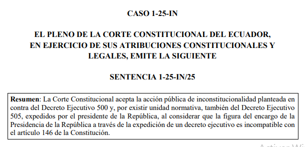 Corte Constitucional aunque tarde, señala la inconstitucionalidad de los decretos presidenciales 500 y 505. Noboa siempre hizo lo incorrecto, lo ilegal e inconstitucional, pero lo hizo.