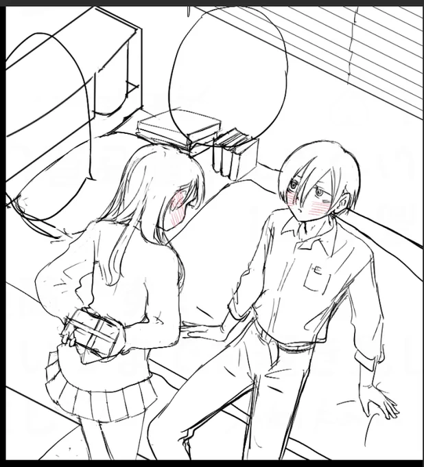 描く段になってやっと気づいたのだけど、京太郎ベッドの上に本、積んでたんだ…狭くないの?w #僕ヤバ #僕ヤバファンアート 