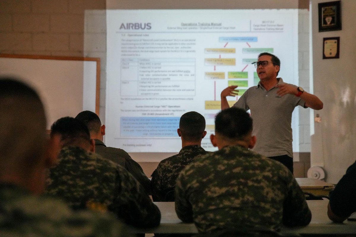 AereaHn's tweet photo. #NoticiasFAH || Tú #FuerzaAereaHN🇭🇳, a través de la Base Aérea Coronel Hernán Acosta Mejía #BASEHAM, participa en las "Clases de Carga Externa en Airbus H-145 D3" con el objetivo de reforzar las capacidades de nuestros Técnicos en Mecánica de Aviación. 🇭🇳🚁✈️ 

#FAHcontigo  "Las Alas de Honduras" #CentinelasDelAire #93añosFAH
#200AñosAlServicioDeLaNación