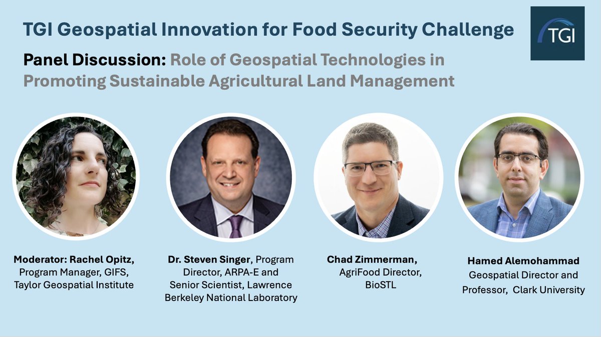 TaylorGeoSTL's tweet image. #TGI #GIFS Program’s Science Speed-dating Workshop happening Thursday, Feb 6
Learn how #Geospatialtechnologies promote #sustainableagriculture #landmanagement, reduces #foodwaste &amp;amp; improves access to #nutrition
Details: tinyurl.com/yzvt9jnp  @nadinesa @RachelOpitz @mcolegeo