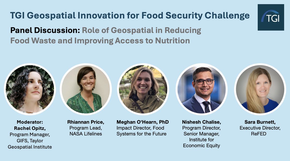 TaylorGeoSTL's tweet image. #TGI #GIFS Program’s Science Speed-dating Workshop happening Thursday, Feb 6
Learn how #Geospatialtechnologies promote #sustainableagriculture #landmanagement, reduces #foodwaste &amp;amp; improves access to #nutrition
Details: tinyurl.com/yzvt9jnp  @nadinesa @RachelOpitz @mcolegeo