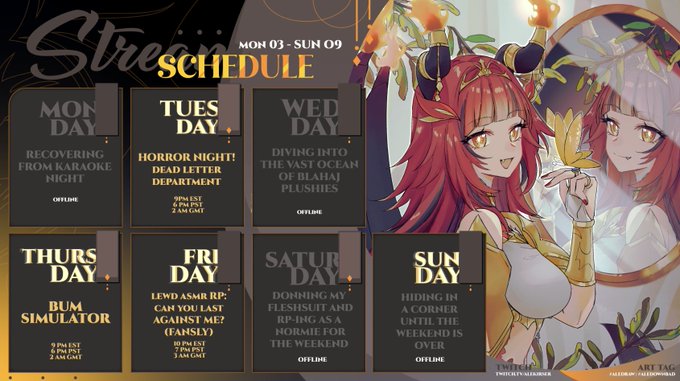 THIS WEEK'S SCHEDULE! ✨⚔️ (FEB 3 - FEB 9)
IT KEEPS GETTING BETTER edition  
~~ shorter this week bc of