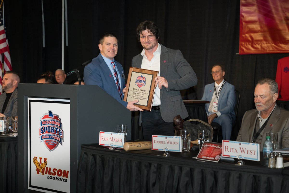 MizzouFootball's tweet photo. Congratulations Brock Olivo on being inducted into the Missouri Sports Hall of Fame! 

#MIZ https://t.co/njE4Vl812w