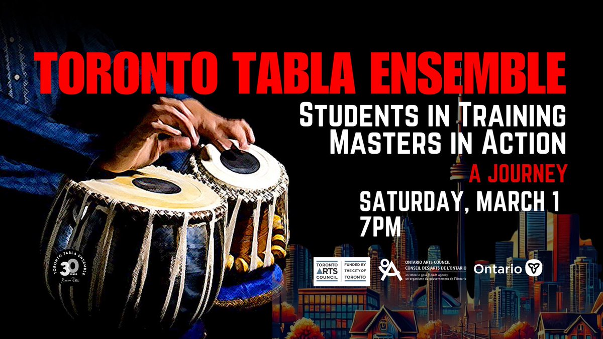 Ritesh Das (@riteshdastabla) on Twitter photo 🎶 March 1 at 7 PM! 🎶
Experience the Toronto Tabla Ensemble in an intimate Baithak-style show—where artists & audience connect.
👊 Student performances + TTE showcase!
📍 Palmerston Library Theatre | 🎟️ $30 🎶 March 1 at 7 PM! 🎶
Experience the Toronto Tabla Ensemble in an intimate Baithak-style show—where artists & audience connect.
👊 Student performances + TTE showcase!
📍 Palmerston Library Theatre | 🎟️ $30