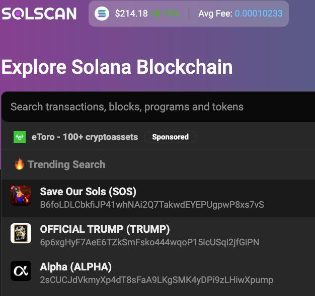 SaveOurSols_X's tweet photo. $SOS is trending top 1 on @solscanofficial 

https://t.co/vQdE5fhqOB https://t.co/V3mnL5ROlO