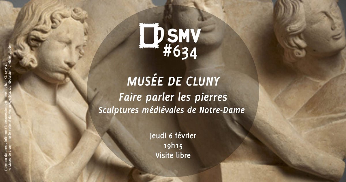 [#SMV634] 📅 #AvosAgendas !
Ce jeudi 06/02 à 19h15, venez au <a href="/museecluny/">Musée de Cluny</a> avec l’expo “Faire parler les pierres. Sculptures médiévales de Notre-Dame” 🤗
En collaboration avec <a href="/c2rmf/">C2RMF</a> et le <a href="/LRMH_officiel/">LRMH</a> 
🔎 + d’infos : fb.me/e/6mQbKZVpO
#MuseeCluny