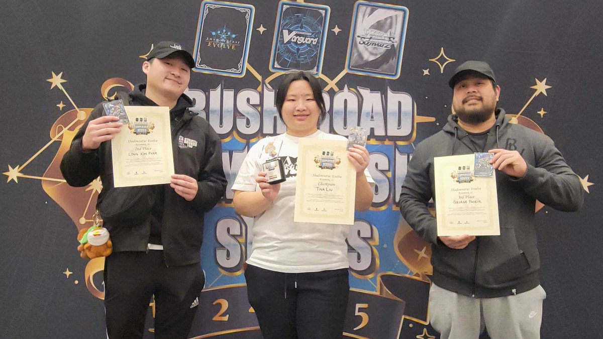 BushiroadEvents's tweet image. 👑 BCS 24/25 👑

Congratulations to the top 3 players of Shadowverse: Evolve at Rosemont, IL (USA)! 🎉

🏅 Tina Liu
🥈 Long Pham
🥉 George Phoeuk

#Bushiroad #BCS2425