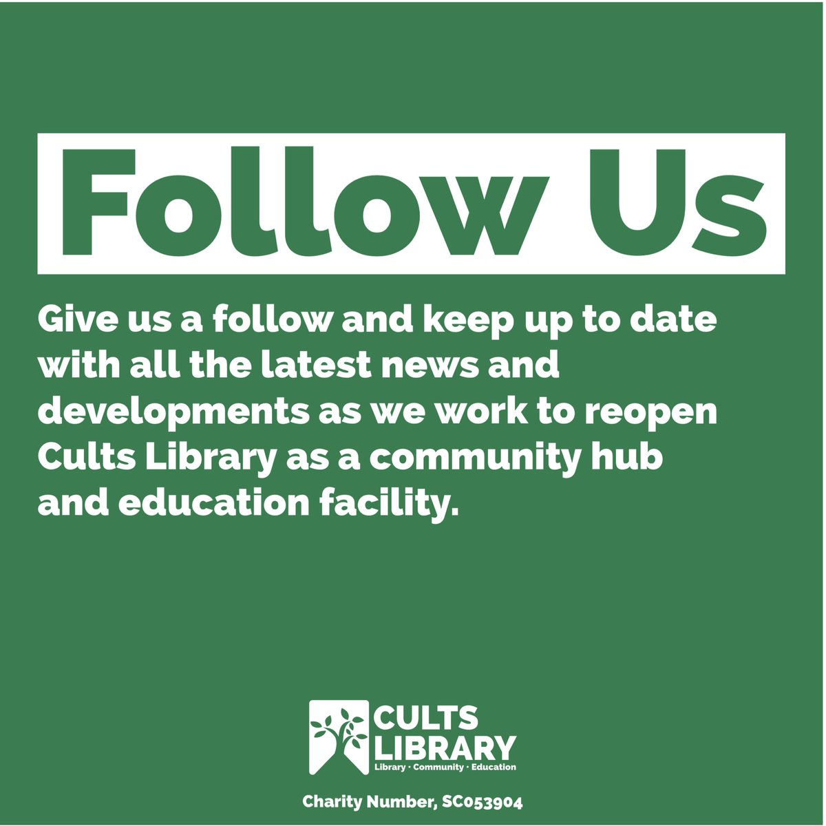 CultsLibrary's tweet image. 📚 Follow Cults Library Trust Today!📚  

We’re on a mission to bring Cults Library back to life as a vibrant community hub education space! With our newly granted charitable status, we’re making great progress—but we need your support.  

Follow us today!